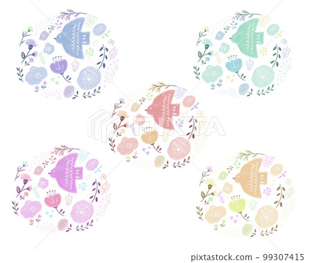 Scandinavian design flower and bird cute icon 99307415