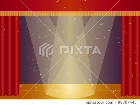 Stage with red curtain and spotlight 99307443