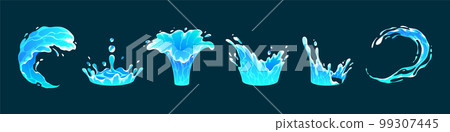 Liquid water splashes, falling aqua drops Liquid water splashes, falling aqua drops 99307445