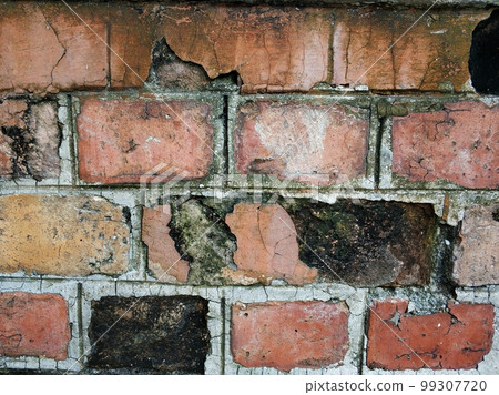 Texture of a brick wall with signs of fire 99307720