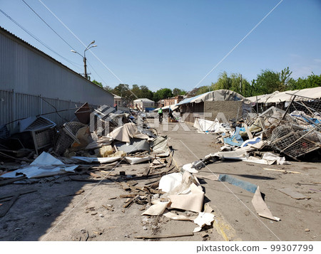 broken construction parts of street market. Street reconstruction process broken construction parts of street market. Street reconstruction process 99307799
