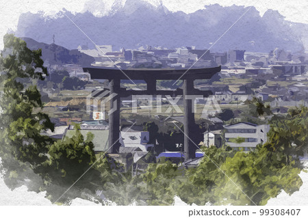 Watercolor-style Omiwa Shrine Otorii Gate, Sakurai City, Nara Prefecture Watercolor-style Omiwa Shrine Otorii Gate, Sakurai City, Nara Prefecture 99308407