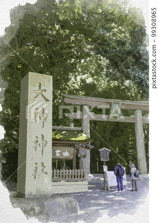水彩風格的大神神社第二鳥居，奈良縣櫻井市 99308965