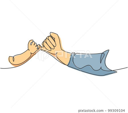 One line drawing of father giving hand to his child. Mother care in continuous line drawing design style. Parental concept vector illustration 99309104