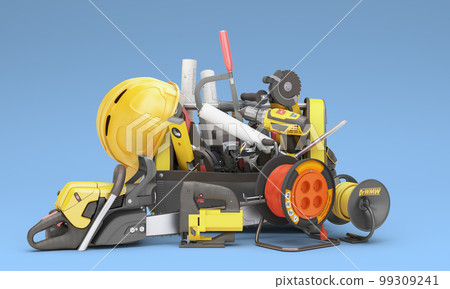 colored tools set in tool bag concept of repair tools warehouse promotion 3d render on blue background colored tools set in tool bag concept of repair tools warehouse promotion 3d render on blue background 99309241