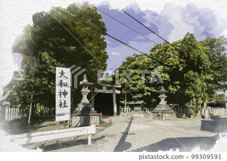 奈良縣天理市水彩風格的大和神社第一座鳥居 99309591