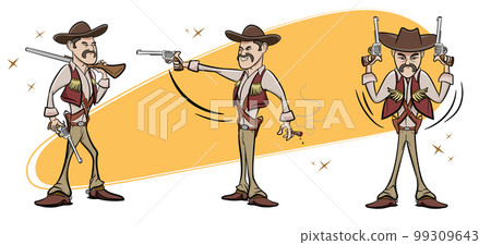 Set of 3 badass cowboys holding guns Set of 3 badass cowboys holding guns 99309643