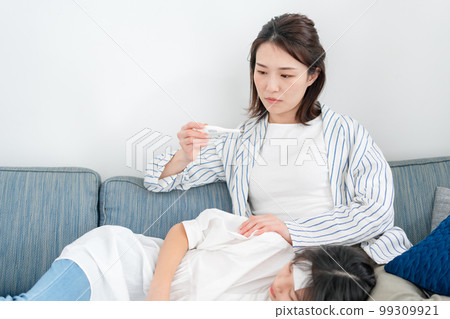 Thermometer fever parent and child 99309921