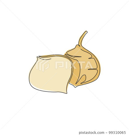 One single line drawing of whole healthy organic jicama for orchard logo identity. Fresh yam vegetable concept for vegan farm icon. Modern continuous line draw graphic design vector illustration One single line drawing of whole healthy organic jicama for orchard logo identity. Fresh yam vegetable concept for vegan farm icon. Modern continuous line draw graphic design vector illustration 99310065