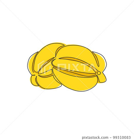 One continuous line drawing of whole healthy organic starfruits for orchard logo identity. Fresh star fruit concept for garden icon. Modern single line draw design graphic vector illustration One continuous line drawing of whole healthy organic starfruits for orchard logo identity. Fresh star fruit concept for garden icon. Modern single line draw design graphic vector illustration 99310083