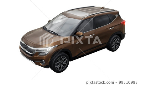 A model of a compact brown SUV for the city with all-wheel drive in all weather conditions of operation on a white background. 3d illustration 99310985