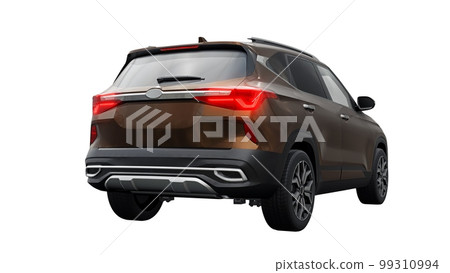 A model of a compact brown SUV for the city with all-wheel drive in all weather conditions of operation on a white background. 3d illustration A model of a compact brown SUV for the city with all-wheel drive in all weather conditions of operation on a white background. 3d illustration 99310994