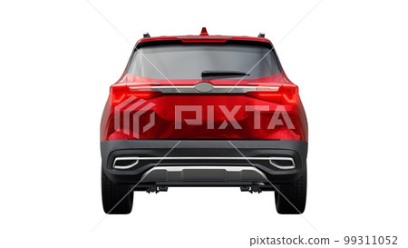 A model of a compact red SUV for the city with all-wheel drive in all weather conditions of operation on a white background. 3d illustration A model of a compact red SUV for the city with all-wheel drive in all weather conditions of operation on a white background. 3d illustration 99311052