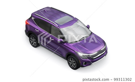A model of a compact purple SUV for the city with all-wheel drive in all weather conditions of operation on a white background. 3d illustration 99311302