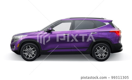 A model of a compact purple SUV for the city with all-wheel drive in all weather conditions of operation on a white background. 3d illustration 99311305