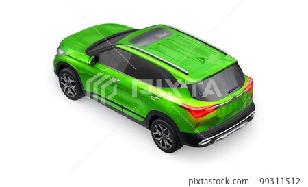 A model of a compact green SUV for the city with all-wheel drive in all weather conditions of operation on a white background. 3d illustration A model of a compact green SUV for the city with all-wheel drive in all weather conditions of operation on a white background. 3d illustration 99311512