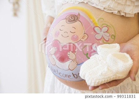 孕婦肚子塗肚皮和抱第一隻鞋肚皮漆孕婦漆 99311831