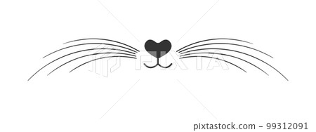 Cute cat nose, mouth and whiskers isolated on white background. Signboard design for pet grooming and bathing salon or domestic animals store Cute cat nose, mouth and whiskers isolated on white background. Signboard design for pet grooming and bathing salon or domestic animals store 99312091
