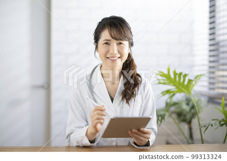 看照相機的微笑的女性醫生 99313324