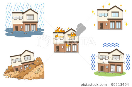 雙色調時尚住宅中的自然災害等各種場景的插圖集 雙色調時尚住宅中的自然災害等各種場景的插圖集 99313494
