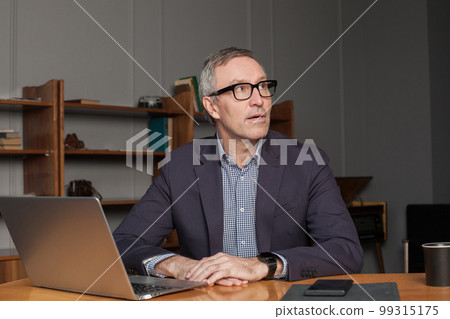 Mature grey haired businessman or entrepreneur in eye glasses and suit  99315175