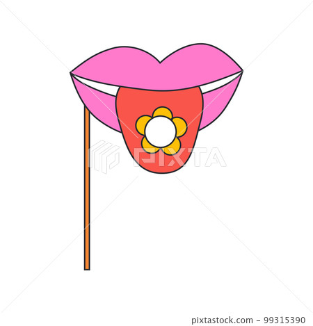 Retro Pink lips with tongue sticking out. Paper props for party. Masks for a photo shoot. Fashion retro hippie style. Vector illustration on white background Retro Pink lips with tongue sticking out. Paper props for party. Masks for a photo shoot. Fashion retro hippie style. Vector illustration on white background 99315390