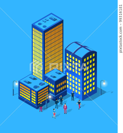 Isometric night city concept of violet style, an ultraviolet 3d modern Isometric night city concept of violet style, an ultraviolet 3d modern 99316181