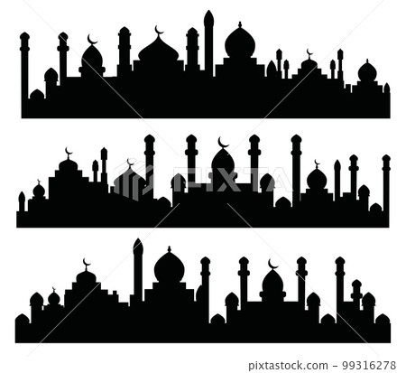 Silhouette of Arabic architecture featuring a mosque roof 99316278