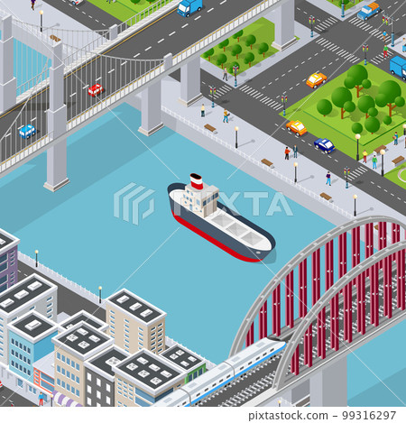 Isometric vector illustration of a modern city with people 99316297