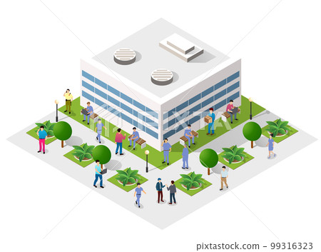 Isometric 3D illustration of the city quarter with houses, 99316323