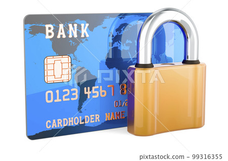 Credit Card with padlock, 3D rendering 99316355