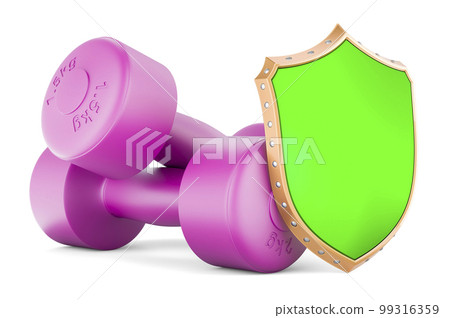 Neoprene dumbbells with shield, 3D rendering Neoprene dumbbells with shield, 3D rendering 99316359
