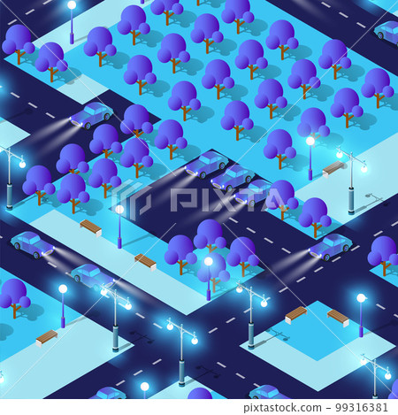 City future smart urban Isometric night lights architecture 3D illustration 99316381