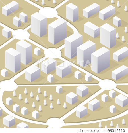 A simple drawing of an isometric vertical city map of an urban 99316510