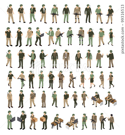 A set of human military soldiers army camouflage people ammunition A set of human military soldiers army camouflage people ammunition 99316513