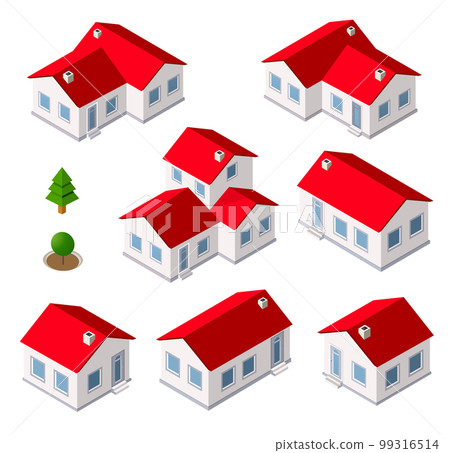 Set of cottage villa bungalow country isometric houses Set of cottage villa bungalow country isometric houses 99316514