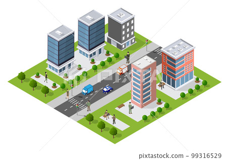 An isometric 3D illustration of a city urban scene 99316529