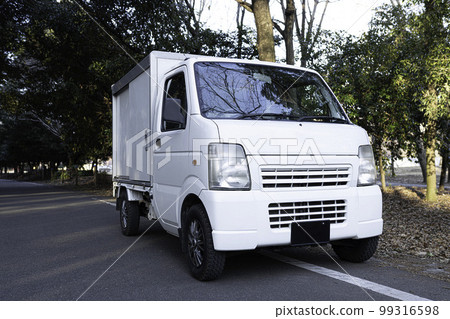 A light freight vehicle parked in the shade of a tree 99316598