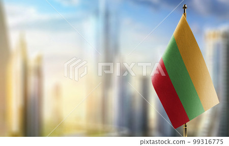 A small Lithuania flag on an abstract blurry background 99316775