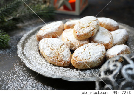 Ricciarelli, gluten free almond cookies. Italian Christmas cookies, new year decoration Ricciarelli, gluten free almond cookies. Italian Christmas cookies, new year decoration 99317238