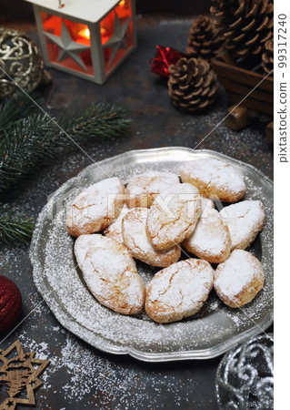 Ricciarelli, gluten free almond cookies. Italian Christmas cookies. New year decoration Ricciarelli, gluten free almond cookies. Italian Christmas cookies. New year decoration 99317240