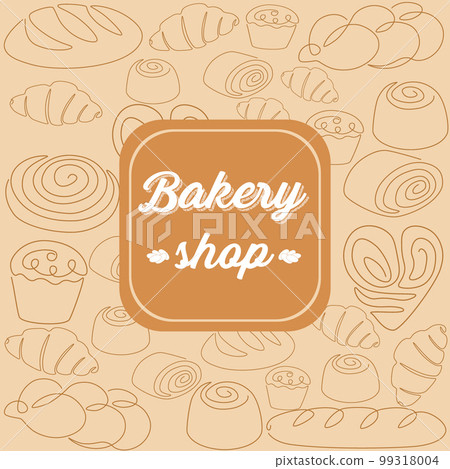 Bakery shop. Logotype design. Emblem or packaging design. Hand drawn continuous line bread and baguette, doodle cinnamon roll and croissant, vintage food logo, vector monochrome isolated illustration Bakery shop. Logotype design. Emblem or packaging design. Hand drawn continuous line bread and baguette, doodle cinnamon roll and croissant, vintage food logo, vector monochrome isolated illustration 99318004