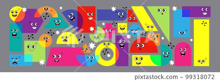 Cute geometric shapes characters, abstract icons. Circle geometry faces for basic education, funny graphic emoji. Modern background. Poster or banner. Isolated elements. Vector cartoon tidy doodles Cute geometric shapes characters, abstract icons. Circle geometry faces for basic education, funny graphic emoji. Modern background. Poster or banner. Isolated elements. Vector cartoon tidy doodles 99318072
