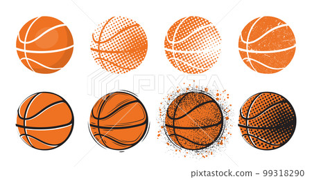 Basketball logo, american ball icons. 3d balloon basket design, orange and white circle signs. Championship or tournament logotype. Team textured emblem or label. Vector isolated current illustration Basketball logo, american ball icons. 3d balloon basket design, orange and white circle signs. Championship or tournament logotype. Team textured emblem or label. Vector isolated current illustration 99318290