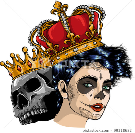 king skull with queen skull vector illustration 99318682