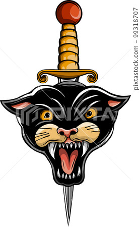 black panther head and sharp sword vector illustration 99318707
