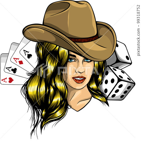 Beauty woman holding cards. Casino vector flat cartoon illustration 99318752