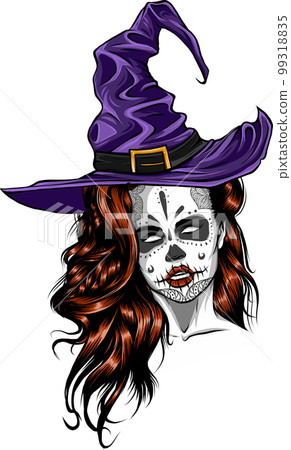 beautiful witch in a classic hat and coloured hair 99318835