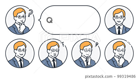 西裝中間人簡單面孔圖標和語音氣泡矢量插圖集素材 99319486
