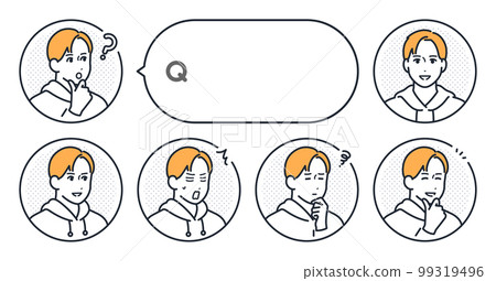 年輕人簡單的臉圖標和講話泡泡矢量插圖集素材 年輕人簡單的臉圖標和講話泡泡矢量插圖集素材 99319496